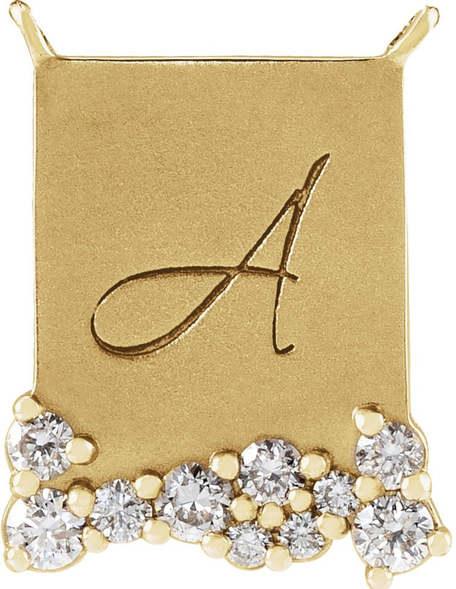 14K Gold Round Natural Diamond Engravable Accented Necklace - Yellow Gold