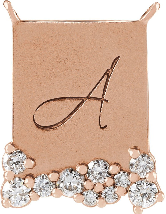 14K Gold Round Natural Diamond Engravable Accented Necklace - Rose Gold