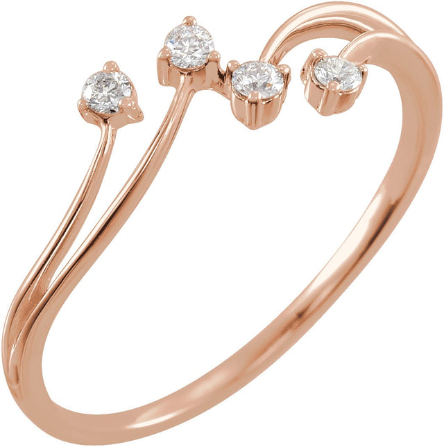 14K Gold Round Natural Diamond Bypass Ring – 1.8mm Stones - Rose Gold
