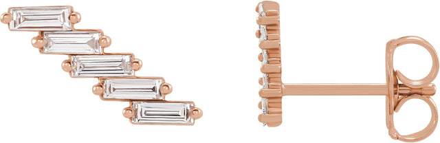 14K Gold Straight Baguette Natural Diamond Baguette Ear Climbers - Rose Gold