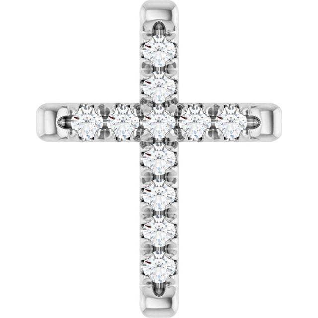 Platinum Round Natural Diamond French-Set Cross Necklace or Pendant