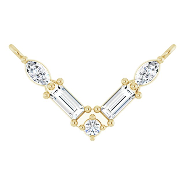 14K Gold Straight Baguette Natural Diamond Petite V Necklace - Yellow Gold