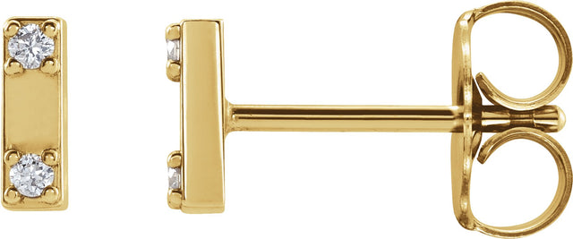 14K Gold Round Natural Diamond Two-Stone Bar Earrings - Yellow Gold