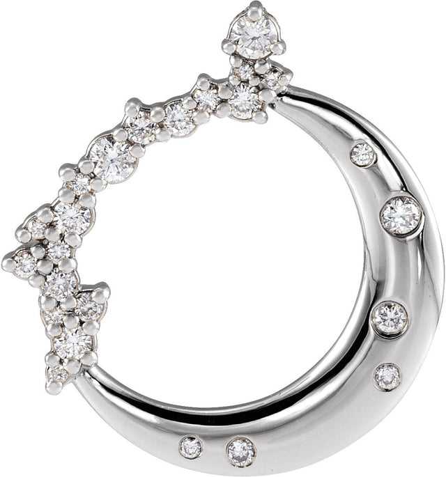 14K Gold Round Lab-Grown Diamond Crescent Moon Necklace or Pendant - White Gold