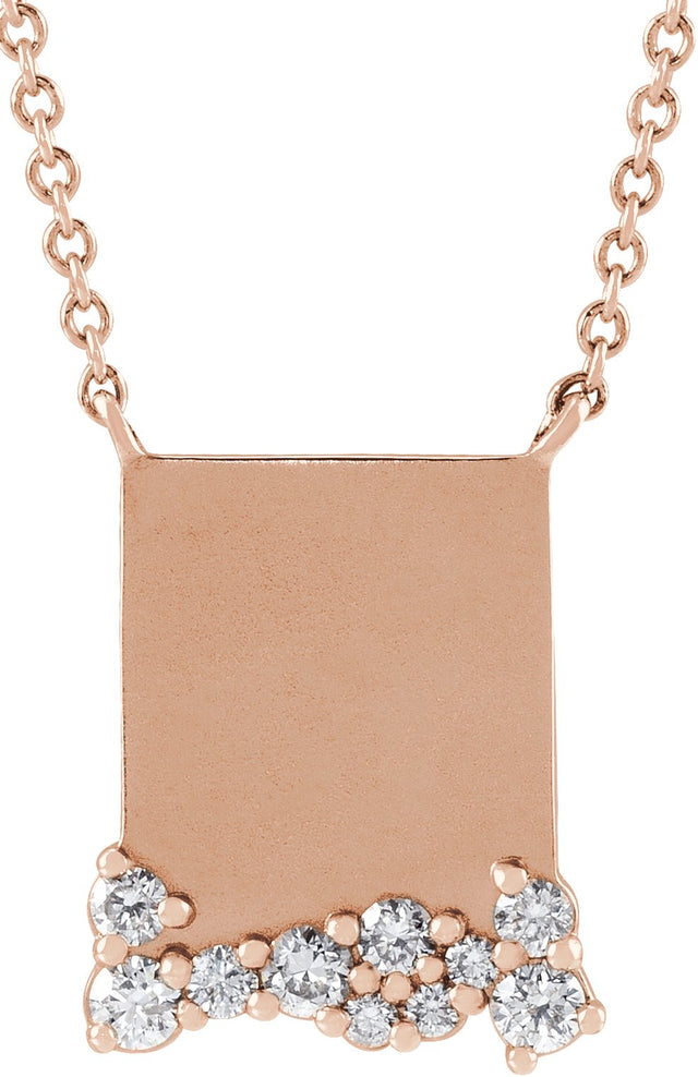 14K Gold Round Natural Diamond Engravable Accented Necklace - Rose Gold