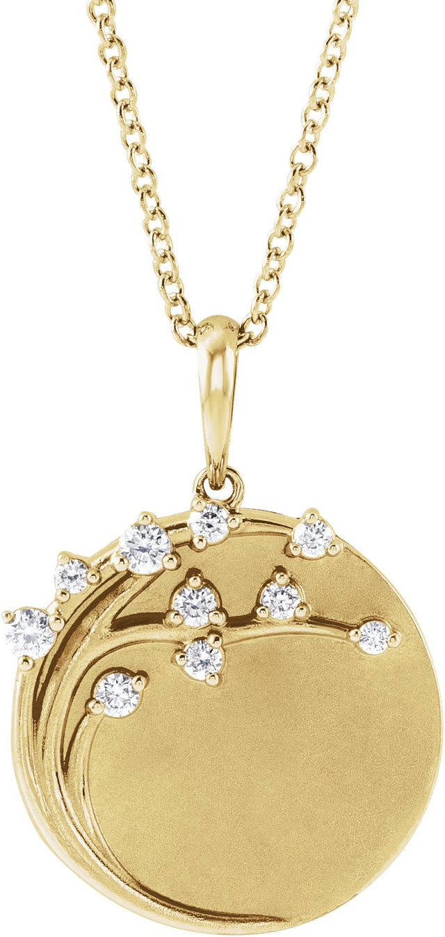 14K Gold Round Natural Diamond Engravable Family Tree Necklace or Pendant - Yellow Gold