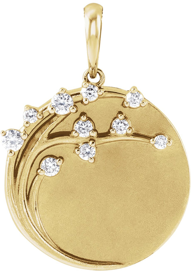 14K Gold Round Natural Diamond Engravable Family Tree Necklace or Pendant - Yellow Gold