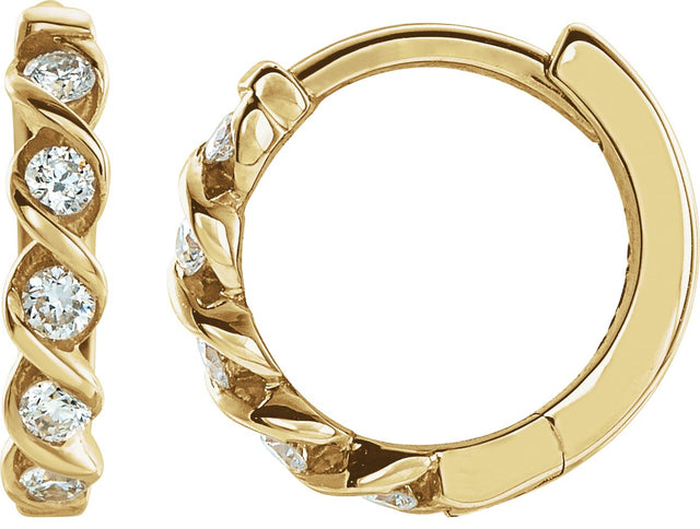 14K Gold Round Natural Diamond Twisted Hoop Earrings - Yellow Gold