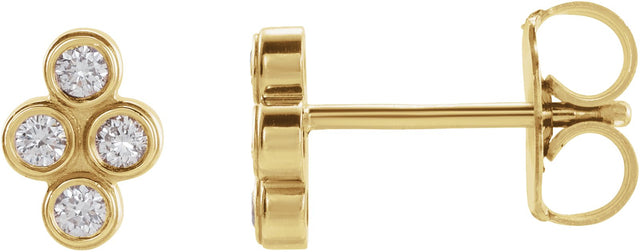 14K Gold Round Natural Diamond Bezel-Set Cluster Earrings - Yellow Gold
