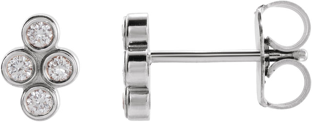 14K Gold Round Natural Diamond Bezel-Set Cluster Earrings - White Gold