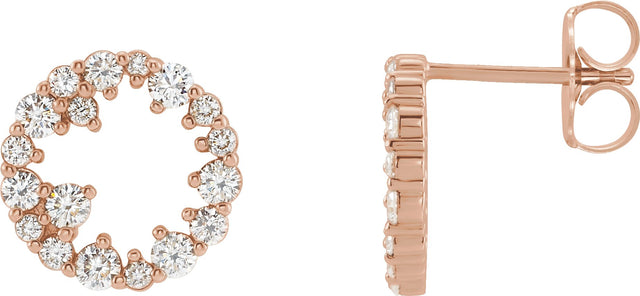 14K Gold Round Natural Diamond Accented Circle Earrings II - Rose Gold