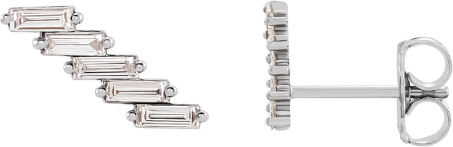 Platinum Straight Baguette Natural Diamond Baguette Ear Climbers