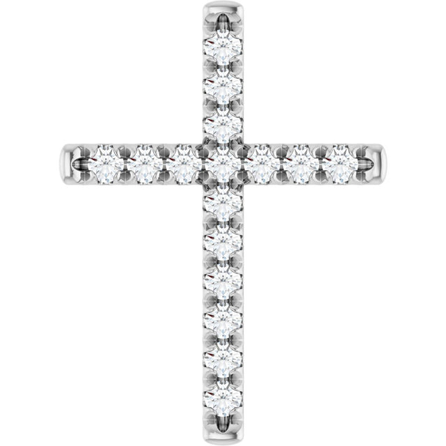 Platinum Round Natural Diamond French-Set Cross Necklace or Pendant