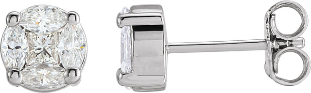 14K Gold Square Natural Diamond Cluster Earrings – 2.3x2.3mm - White Gold