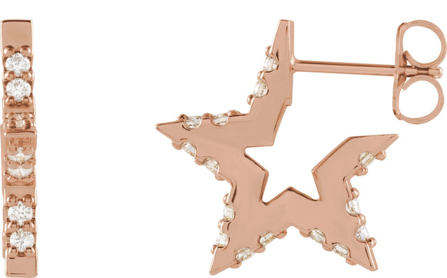 14K Gold Round Natural Diamond Star Hoop Earrings - Rose Gold