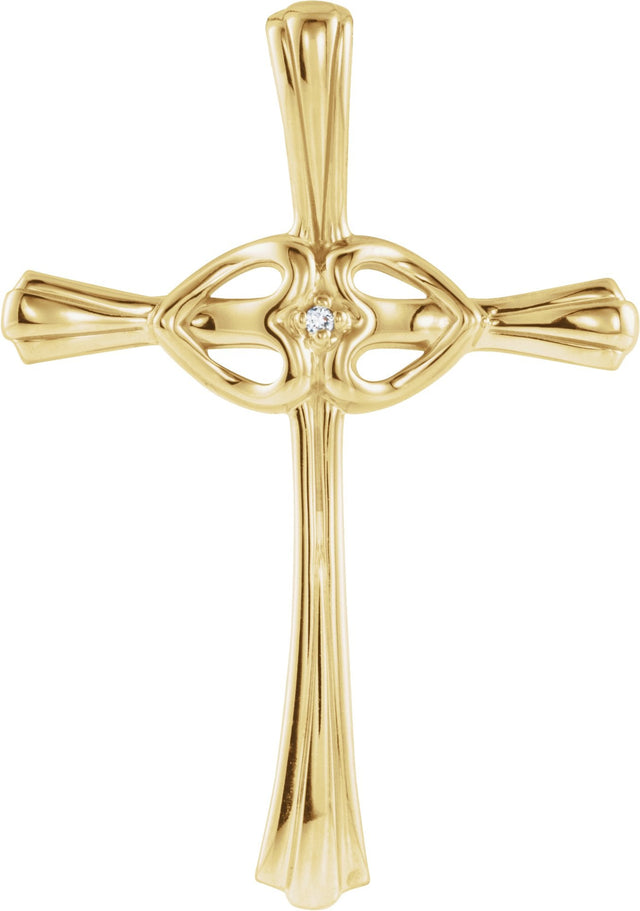 14K Gold Round Natural Diamond Cross Pendant – 1mm Stones - Yellow Gold