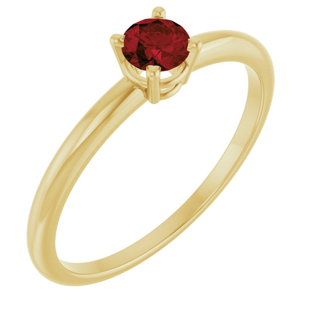 14K Gold Round Garnet Youth Birthstone Ring - Yellow Gold