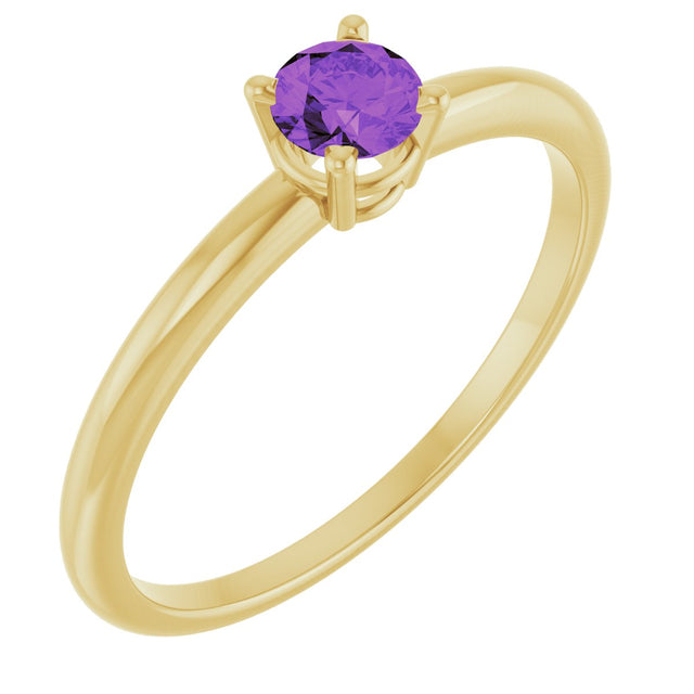 14K Gold Round Amethyst Youth Birthstone Ring - Yellow Gold