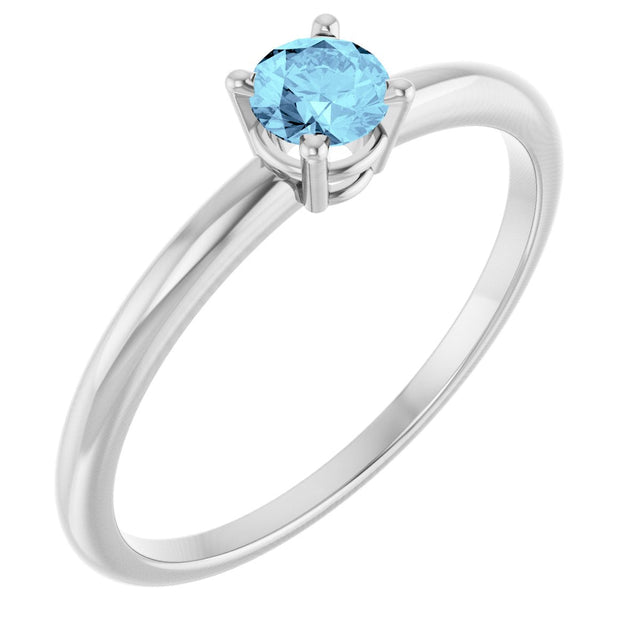 14K Gold Round Aquamarine Youth Birthstone Ring - White Gold