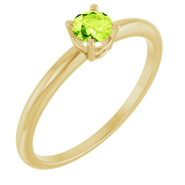 14K Gold Round Peridot Youth Birthstone Ring - Yellow Gold