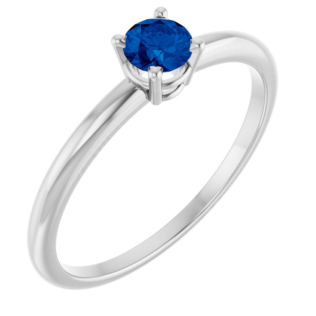 14K Gold Round Blue Sapphire Youth Birthstone Ring - White Gold