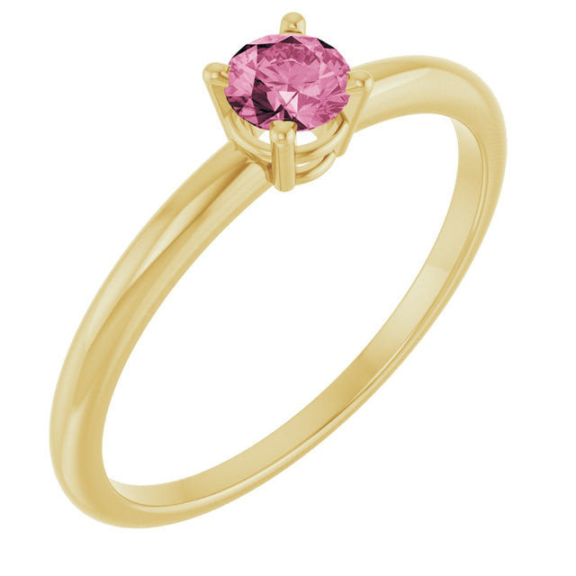 14K Gold Round Pink Tourmaline Youth Birthstone Ring - Yellow Gold