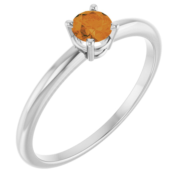 14K Gold Round Citrine Youth Birthstone Ring - White Gold
