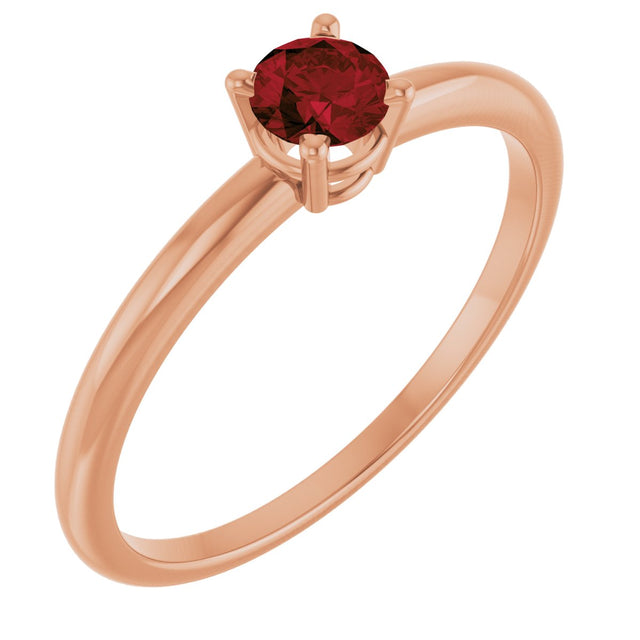 14K Gold Round Natural Mozambique Garnet Youth Birthstone Ring - Rose Gold