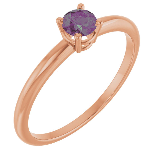 14K Gold Round Lab-Grown Alexandrite Youth Birthstone Ring - Rose Gold