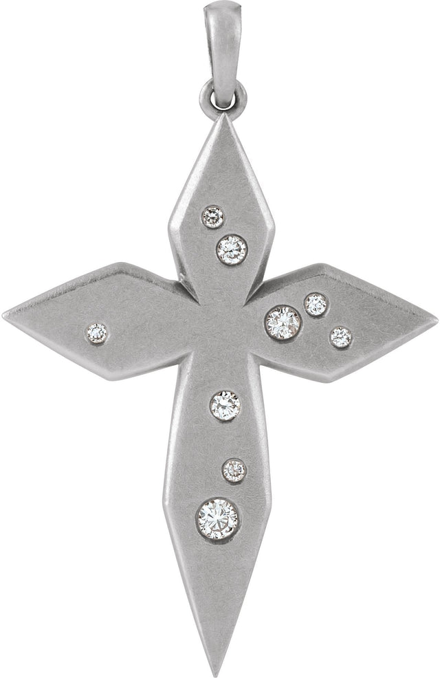 Platinum Round Natural Diamond Accented Cross Necklace or Pendant II