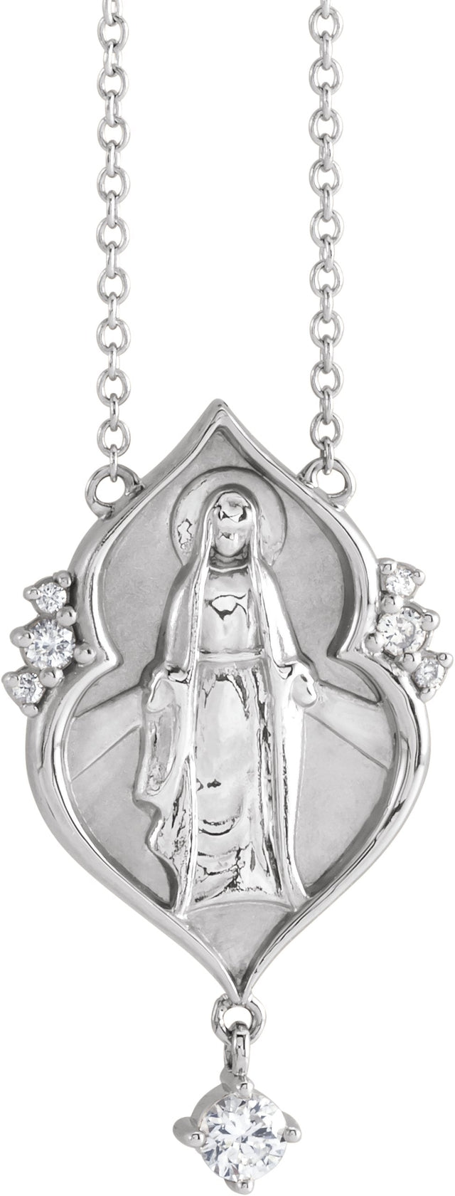 Platinum Round Natural Diamond Miraculous Mary Rosary Necklace