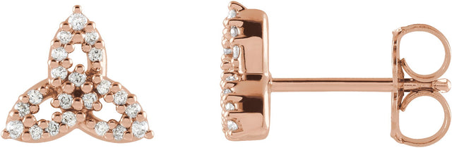 14K Gold Round Natural Diamond Celtic-Inspired Trinity Earrings - Rose Gold