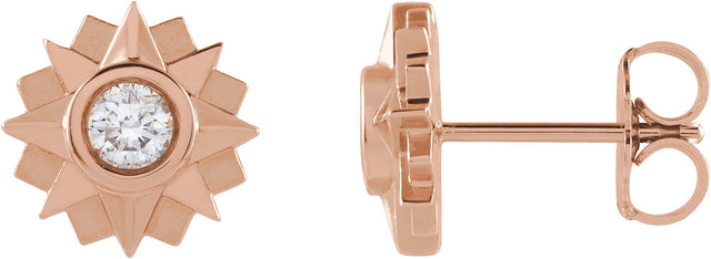 14K Gold Round Natural Diamond Sun Earrings - Rose Gold