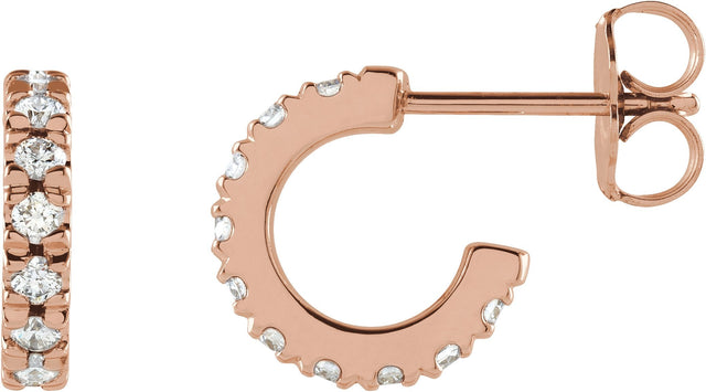 14K Gold Round Natural Diamond French-Set Hoop Earrings - Rose Gold