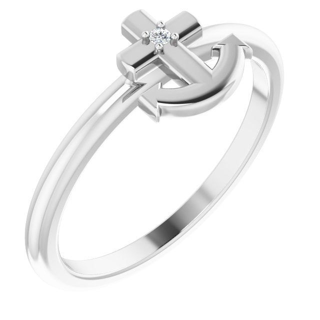 Platinum Round Natural Diamond Cross Anchor Ring