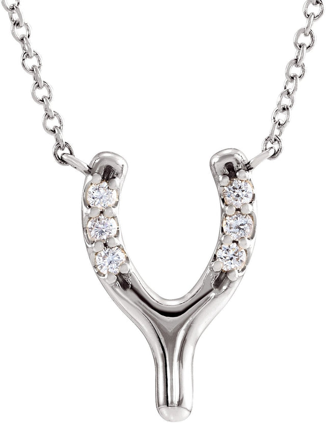 Platinum Round Natural Diamond Petite Wishbone Necklace