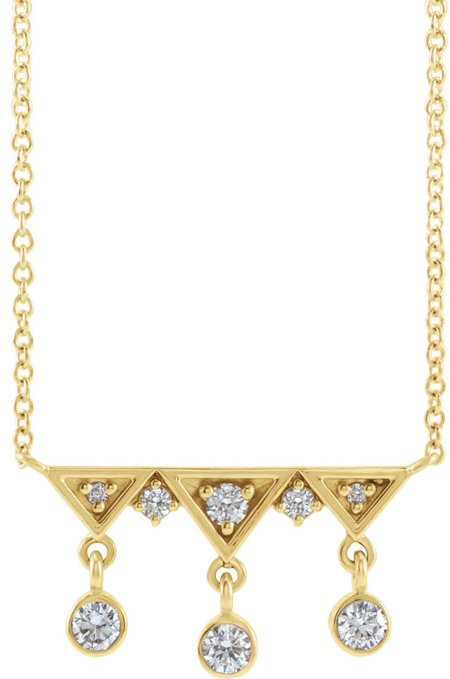 14K Gold Round Natural Diamond Fringe Bar Necklace - Yellow Gold
