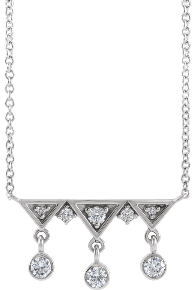 14K Gold Round Natural Diamond Fringe Bar Necklace - White Gold