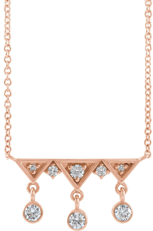 14K Gold Round Natural Diamond Fringe Bar Necklace - Rose Gold