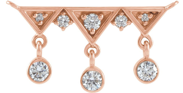 14K Gold Round Natural Diamond Fringe Bar Necklace - Rose Gold