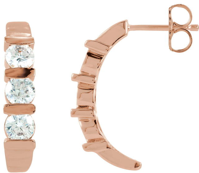 14K Gold Round Lab-Grown Diamond Three-Stone J-Hoop Earrings - Rose Gold