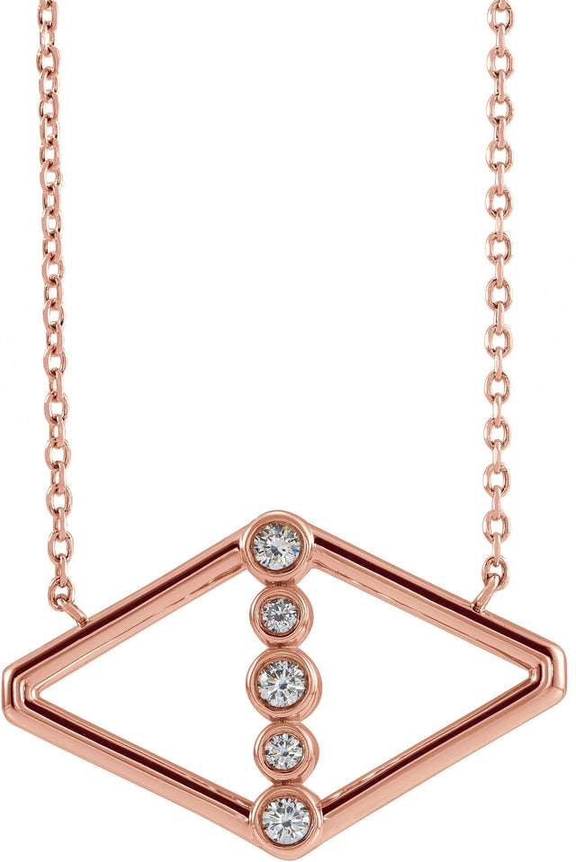 14K Gold Round Natural Diamond Geometric Necklace II - Rose Gold