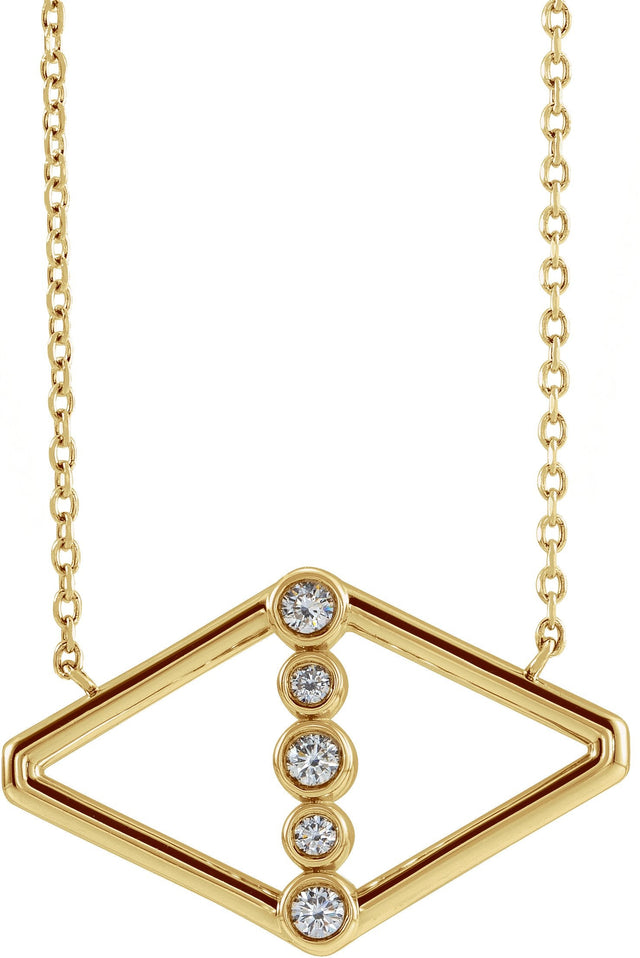 14K Gold Round Natural Diamond Geometric Necklace II - Yellow Gold