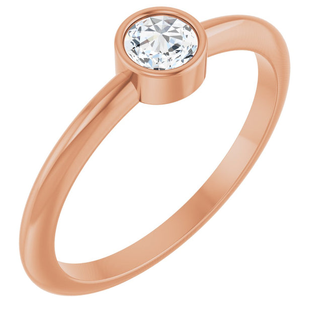 14K Gold Round Natural Diamond Bezel-Set Stackable Ring – 2-5.7mm Stones - Rose Gold