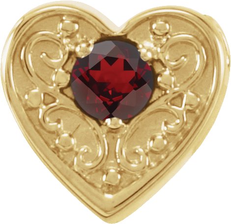 14K Gold Round Natural Mozambique Garnet Family Heart Slide Pendant - Yellow Gold