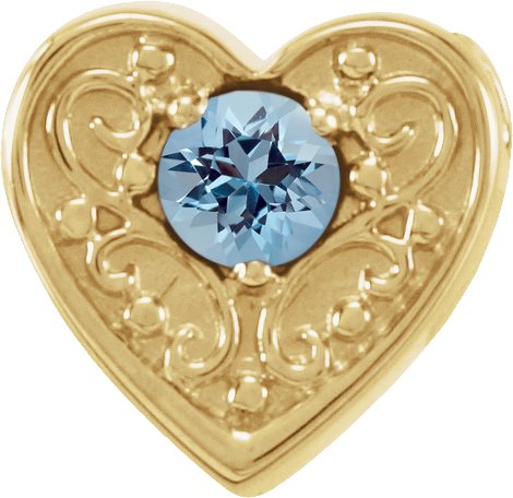 14K Gold Round Natural Aquamarine Family Heart Slide Pendant - Yellow Gold
