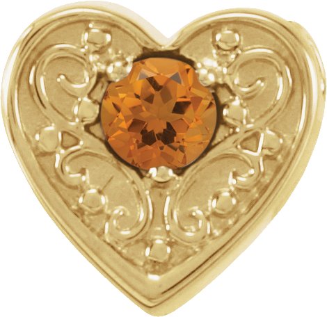 14K Gold Round Natural Citrine Family Heart Slide Pendant - Yellow Gold