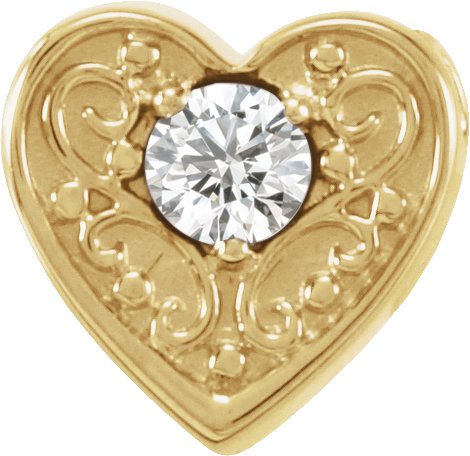 14K Gold Round Natural White Sapphire Family Heart Slide Pendant - Yellow Gold