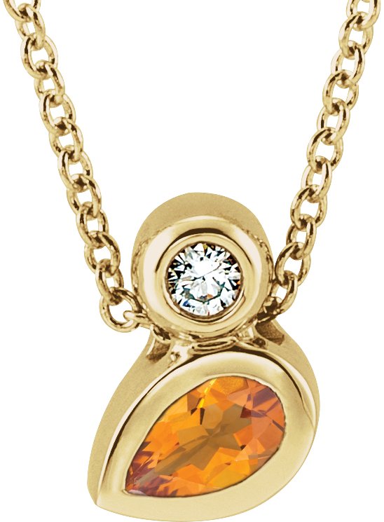 14K Gold Oval Natural Citrine Bezel-Set Necklace or Slide Pendant - Yellow Gold