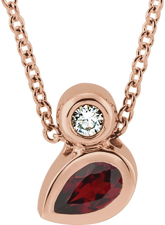 14K Gold Oval Natural Mozambique Garnet Bezel-Set Necklace or Slide Pendant - Rose Gold